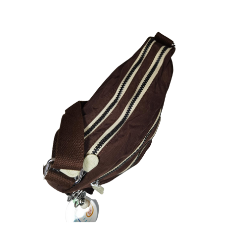 brown ladies crossbody handbag with cream zips