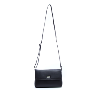 Busby Bardot flap over genuine leather crossbody handbag | Black | FREE DELIVERY