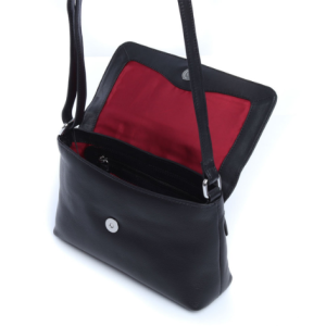 Busby Bardot flap over genuine leather crossbody handbag | Black | FREE DELIVERY